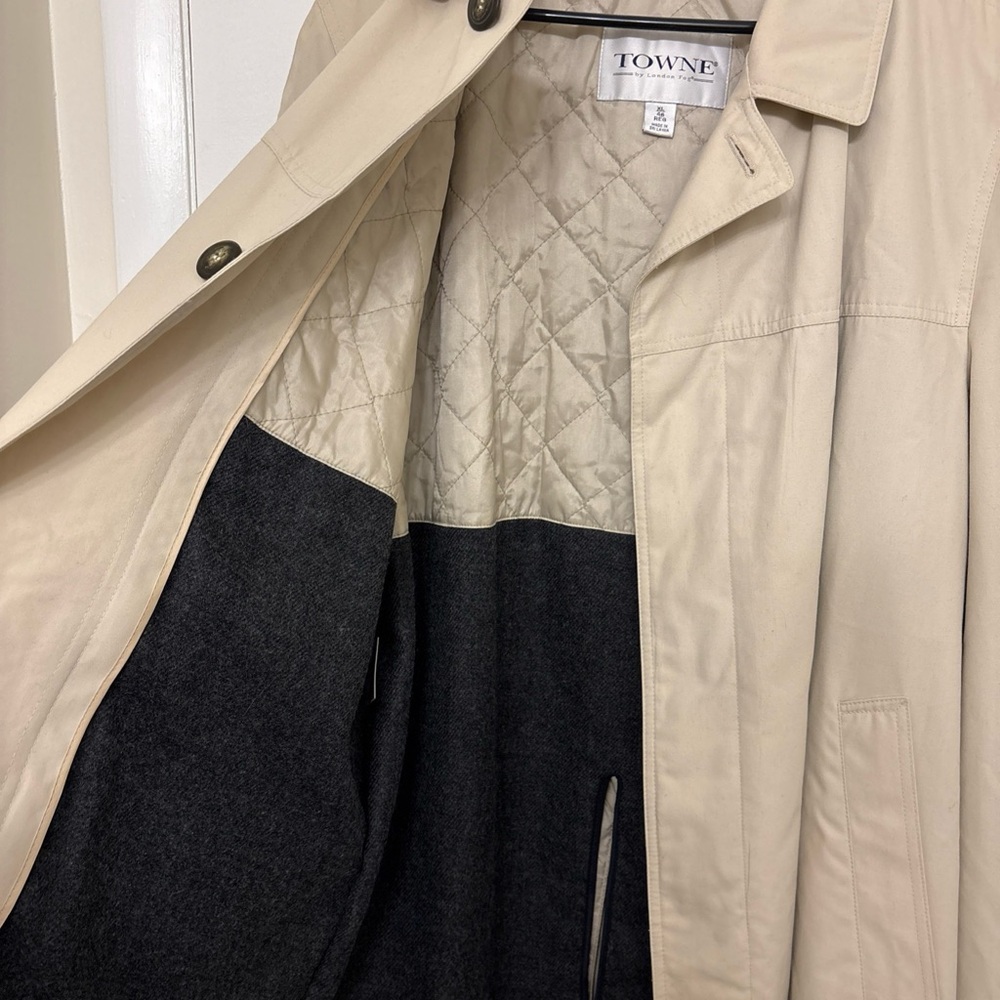 Vintage Towne by London Fog Men's Trench Coat XL 46R Tan Rain Jacket Zip Liner - Picture 5 of 8